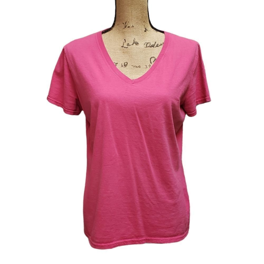Fruit Of The Loom 100% Cotton Pink Size L V-neck Tee - Picture 1 of 8